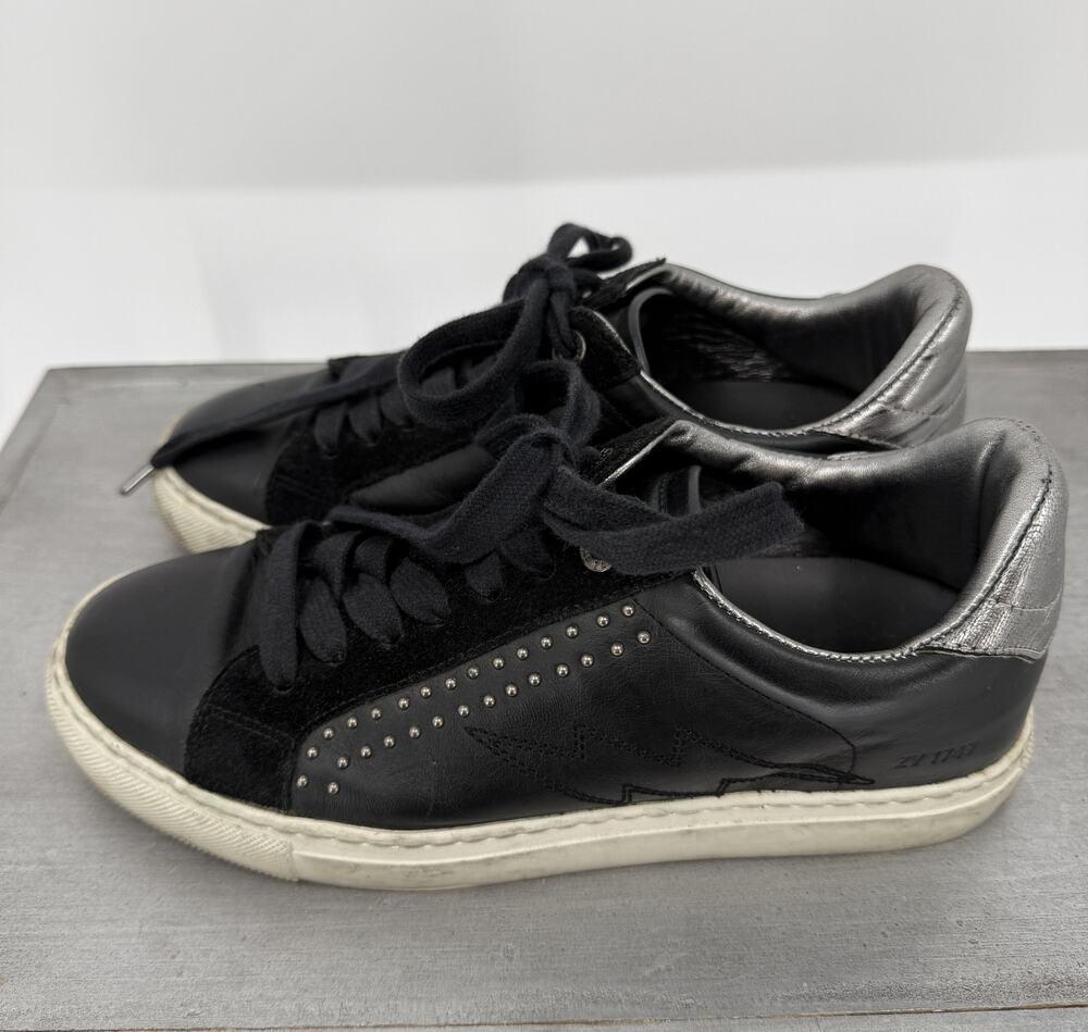 Zadig & Voltaire ZV1747 Women’s Sneakers Black Leather Studded EU 38 US 7.5-8